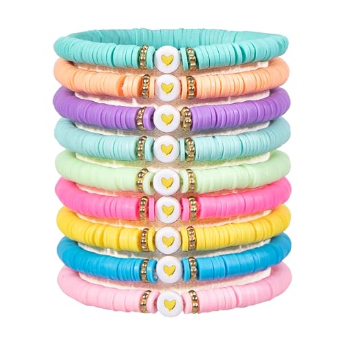 JIASHUYEYE Preppy Bracelets for Teen Girls - Stackable Boho Surfer Friendship Bracelets Set for Little Girls & Women - style: 9Pcs - Hearts A