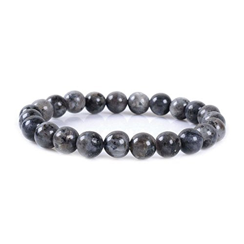 Justinstones 8mm Round Beads Stretch Bracelet 7 Inch Unisex - color: Larvikite
