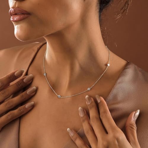 Mothers Day Gifts - Dainty Silver Gold Necklaces for Women Cute Station Choker Simulated Diamond Necklace Simple Layering CZ Necklace Trendy Jewelry Gifts - color: Silver, style: 5pcs Round CZ-Cable Chain