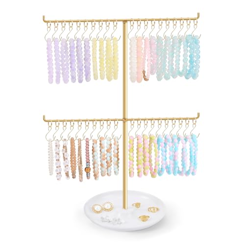 OAOLEER Bracelet Holder Display, Gold Jewelry Holder with 40 Movable Hooks Bracelet Stand Organizer, Jewelry Display Stand for Necklaces Bangles (2 Tier) - size: 2 Tier-Gold