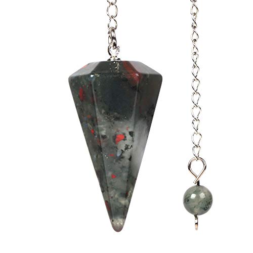 Justinstones Natural African Bloodstone Gemstone Rock Crystal Hexagonal Pointed Reiki Chakra Pendant Pendulum - color: African Bloodstone