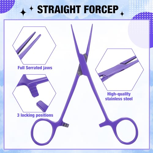 BBTO Hemostat Curved and Straight Hemostat Forceps Piercing Pliers Forceps, Stainless Steel Straight and Curved Pliers, Fishing Tweezer(Lilac,2 Pcs) - color: Lilac