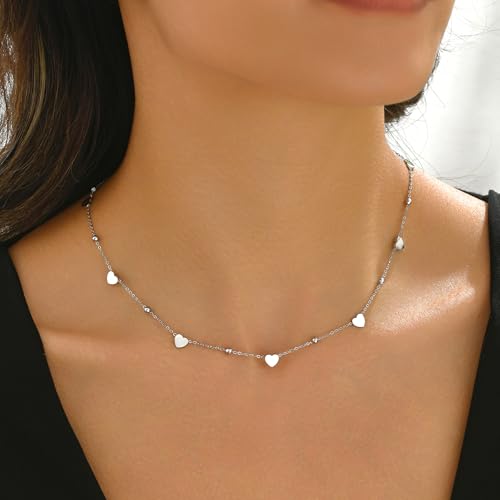 Gold Chain Necklace for Women 18K Gold Plated Dainty Star Cross Heart Cuabn Choker Chains Stainless Steel Trendy Jewelry Christmas Gifts - color: Heart-White Gold