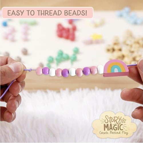 Story Magic Wooden Flower Bead Set, Over 300 Large Hole Wood Beads & Charms for Beading Bracelets, Bracelet Making Kit, Flower Bracelet Kit, Whimsical Bracelet Charms, Storage Tray Included, Ages 4+ - size: Large, style: Flower Bead Set
