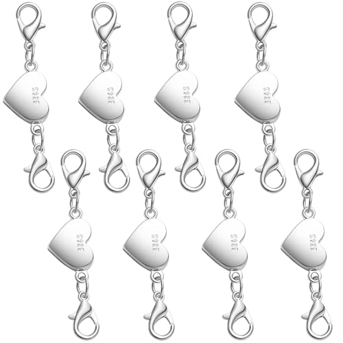 925 Silver Magnetic Necklace Clasps and Closures, Double Lobster Magnetic Necklace Clasps for Bracelet and Necklace Extender (8silvery) - color: 8silvery