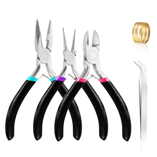 3 Pcs Jewelry Making Tools Pliers Kit, Includes Needle Nose/Round Nose Pliers/Diagonal, Wire Cutters for Jewelry Making Wire Wrapping Beading Crafts Matte Handle - style: 3pcs - Black
