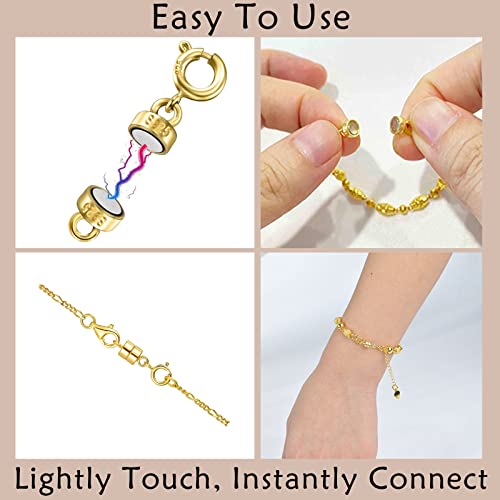 OHINGLT 14K Gold Plated 925 Sterling Silver Magnetic Necklace Clasps and Closures,Gold and Silver Bracelet Clasp Converter for Jewelry Making Supplies,Chain Extender Connector for Bracelet - color: Gold