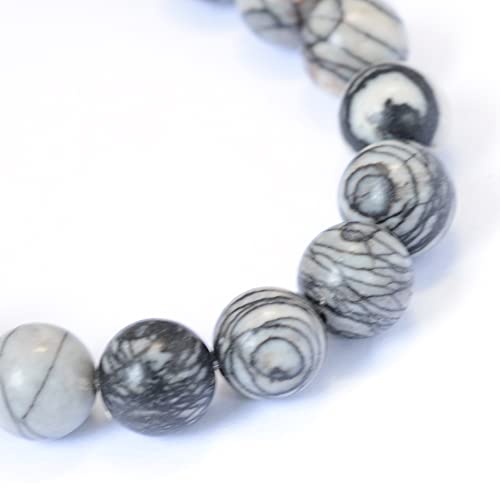 KISSITTY 235pcs 8mm Natural Black Silk Stone/Netstone Bead Strands, Natural Gemstone Crystal Beads Round Smooth Chakra Energy Healing Crystals Gemstones for DIY Jewelry Bracelets Necklaces - color: Natural Black Silk Stone/Netstone