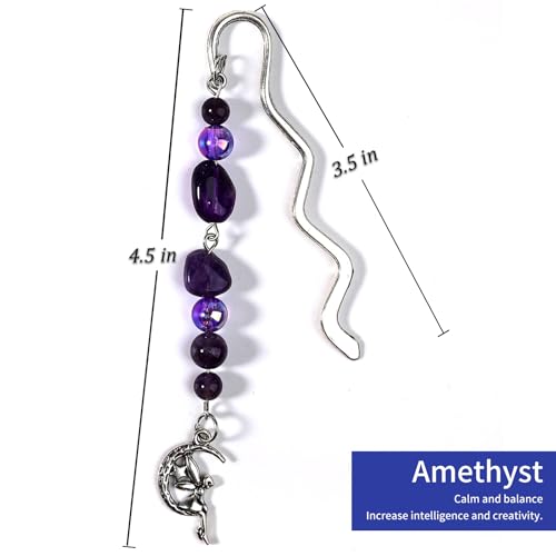 Vintage Metal Angel Bookmark Pendant with Natural Crystal Bead Chain–Elegant Fairy Bookmarks for Women,Men,Book Lovers,Teachers and Students(Amethyst) - style: Angel
