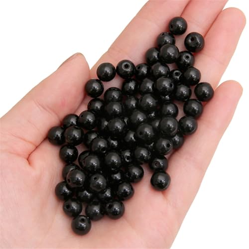 200PCS 8mm Glass Beads for Jewelry Making Soild Black Round Loose Beads for Bracelets DIY Crafts (Black) - color: 0Black