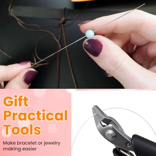 100 Loops Silver Memory Beading Wire with Cutter Tool and 6 Size Beading Needles for Jewelry Making, DIY Bracelet Necklace Ring Earring Craft, Solve Bead Stringing and Cutting Problem