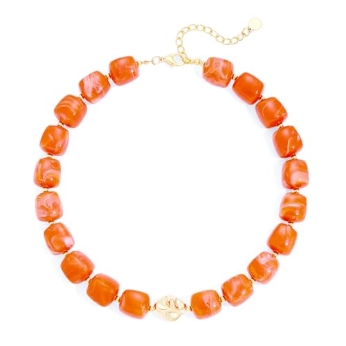 Colorful Chunky Necklaces for Women Multicolored Large Square Acrylic Beads Necklace Trendy Bold Statement Beaded Necklace Summer Vacation Choker Jewelry - color: Orange