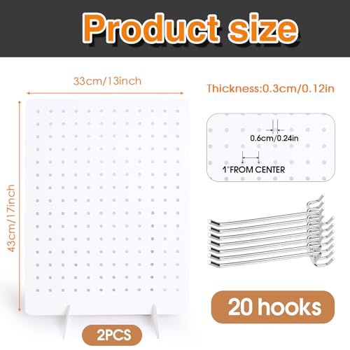 2 Pcs Wooden Pegboard Display Stand with 20 Pcs Metal Hooks for Craft Shows 17" X 13" Jewelry and Key Ring Retail Display Racks Retail Rack Pegboard Display Board for Selling Peg Board Rack Organizer