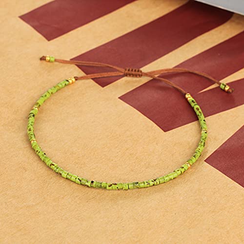 KELITCH Adjustable turquoise bead bracelet single color knitting friendship bracelet fashion jewelry daily wear gift (28 color selection) - color: Mix Green 04D