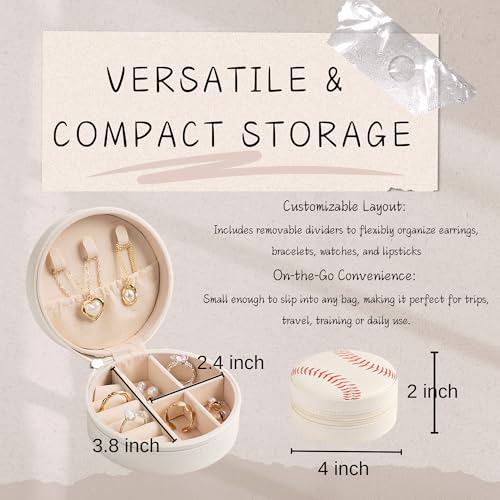 12-Pack Baseball Jewelry Box Bulk Team Gifts for Girls & Moms, White Round Mini Travel Jewelry Case with Red Stitching, Senior Night Tournament Gifting, Baseball Mom Accessories - style: Baseball