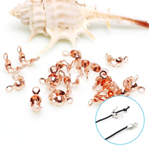 1400 Pieces Brass Tube Crimp Beads Wire Guardians Crimp Bead Knot Covers Bead Tips Knot Covers for DIY Bracelets Necklaces Jewelry Making Crafts Supplies(Rose Gold) - color: Rose Gold
