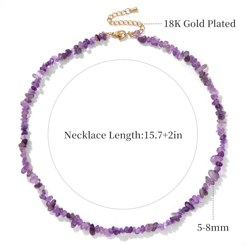 Raw Crystal Necklaces for Women 5-8mm Handmade Natural Stone Necklace Beaded Choker Necklace Healing Crystal Necklace Gemstone Necklace Raw Crystal Beaded Necklace for Her - style: Amethyst