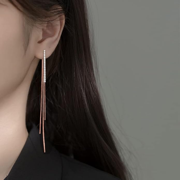 SLUYNZ 925 Sterling Silver CZ Dangle Earrings Chain for Women Teens Long Dangle Earrings Tassel with Snake Chain Backs
