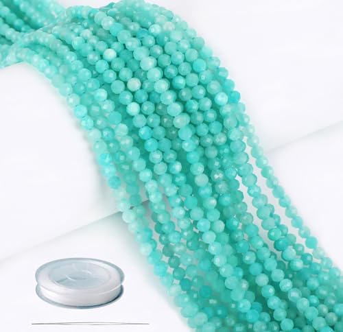 AD Beads Natural Gemstone Diamond-Cut Micro-Faceted 4mm Small Round DIY Necklace Bracelet Jewelry Making Beads (Amazonite) - color: Amazonite
