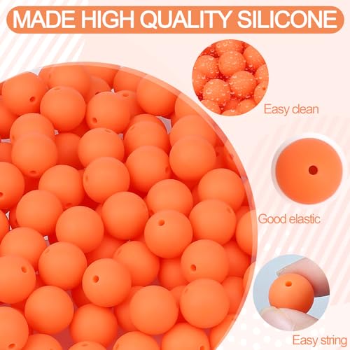 MAIBAOTA 120 Pcs Orange Silicone Beads 15 mm for Keychain/Pens/Bracelet/Necklace Making - Focal Loose Rubber Round Bulk Craft Supplies (With Boxed Kits) - color: Orange