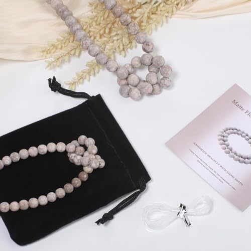 Stone Beads, 60pcs Matte Flowery Cowry Fossil, 6mm Round Loose Beads for Jewelry Making, Bracelets, with Bag, String & Card - color: Matte Flowery Cowry Fossil, size: 6mm