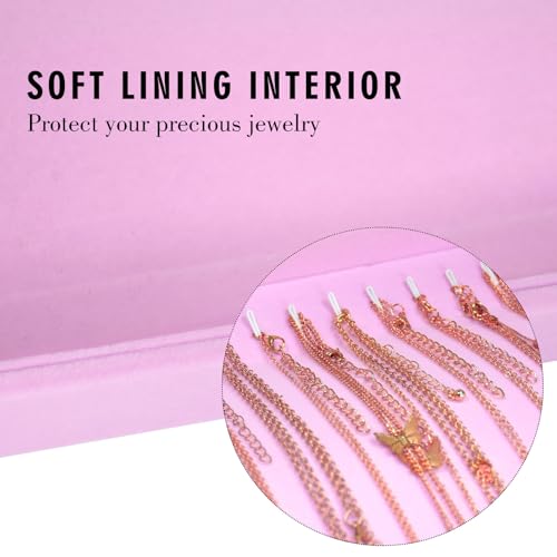 Siveit Necklace Organizer Box Premium 20 Hooks Velvet Necklace Display Jewelry Tray with Transparent Lid Jewelry Necklace Display Box for Necklace Pendants Suitable for Women and Girls (Pink) - color: Pink