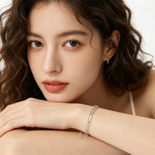 Exway 10 Pcs Paperclip Charm Bracelets Chain 6.5 Inch Stainless Steel Sliver Chain Bracelets Kit with Lobster Clasps for Crafts DIY Women Jewelry Making - color: silver style B, size: 6.5in