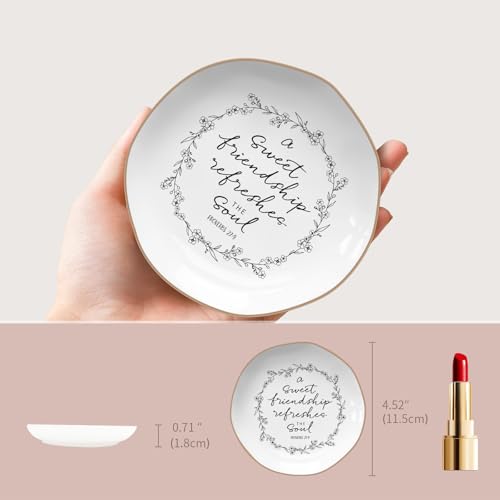 LITTLEBIGGER Friendship gifts for women – Jewelry Dish，Friend Gifts for Women – Sweet Friendship – Proverbs 27:9，Bible Verse Jewelry Dish, Christian Gifts – Jewelry Tray – Mothers Day Gifts - style: Friendship - B