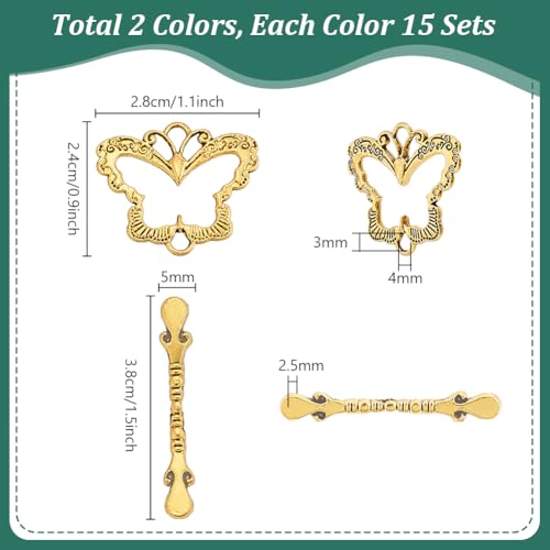 PH PandaHall 30 Sets Butterfly Toggle Clasps, 28mm OT Clasps Alloy Jewelry Clasp Closure Metal T Bar Clasp Closure Clip Connector for Necklaces Bracelets Jewelry Craft Making, Antique Golden/Silver