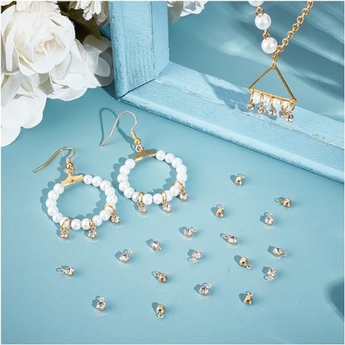 Beebeecraft 1 Box 50Pcs Rhinestone Charms 18K Gold Plated Lucky Birthstone April Charms for Earrings Necklace Anklet Bracelet Crafting DIY Jewelry Making Craft Accessories, Tiny 3.5mm/0.14in - color: Gold