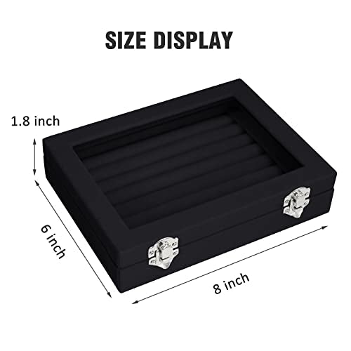 Vicoter Rings Organizer Tray 7 Slots Velvet Jewelry Earring Storage Box with Transparent lid Jewelry Display Case for Girls Wife Mom Women (Black) - color: Black