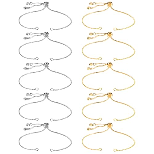 Sureio 10 Pieces Adjustable Slider Bracelet for Jewelry Making Bracelet Chains for DIY Jewelry Making Findings Extender Chains with Rhinestones Ends for Women (Silver and Gold) - color: Silver and Gold