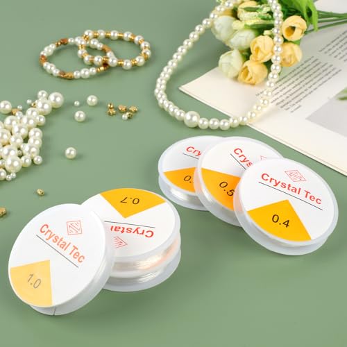 Phinus 12 Roll Bracelet String, 6 Sizes (0.4-1.0mm), Elastic, Transparent, Perfect for Jewelry Making