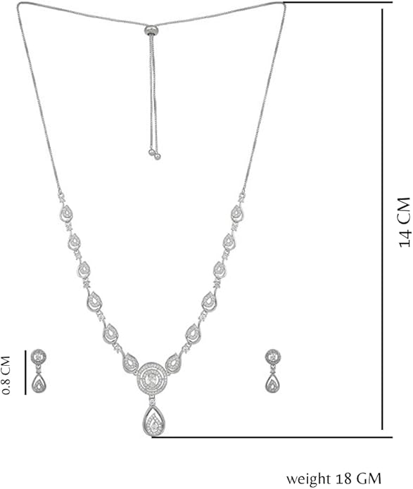 Nilu's Collection American Diamond Stone Studded | Rose Gold/Silver Plated | Anti Tarnish Jewellery Set for Women | Matching Earrings Perfect for Weddings and Special Occasions