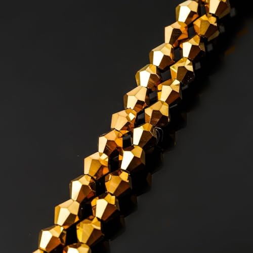 250pcs Czech 6mm (0.24 Inch) Faceted Bicone Crystal Glass Loose Beads Spacer Bulk Gold Aurum for DIY Craft Jewelry Making CCB633 - color: Gold Aurum, size: 6mm - 250pcs