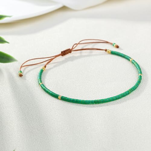 KELITCH Adjustable turquoise bead bracelet single color knitting friendship bracelet fashion jewelry daily wear gift (28 color selection) - color: Green 04M