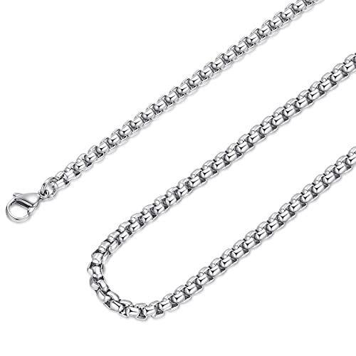 Square Rolo Chain Necklace Stainless Steel Round Box Necklace for Men Women/2mm-7mm/16Inch-36Inch - color: Stainless Steel-Silver, size: 28 Inches, style: 2 mm width