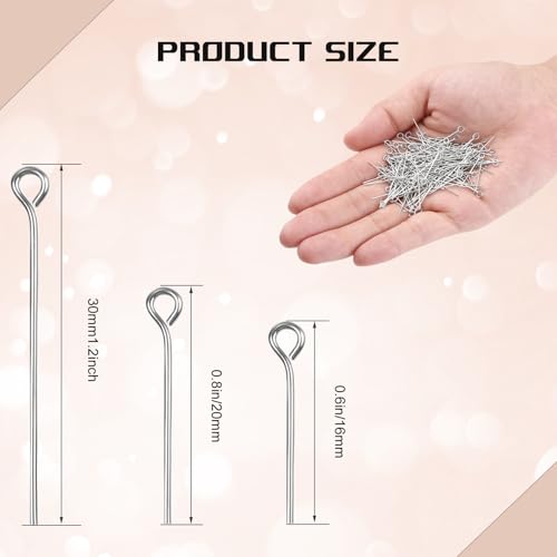 Junkin 1400 Pcs Eye Pins Mix Jewelry Findings 0.63 * 0.79 * 1.18 in Open Eye Head Pins Findings for Jewelry Making DIY Necklace Bracelets (Silver) - color: Silver