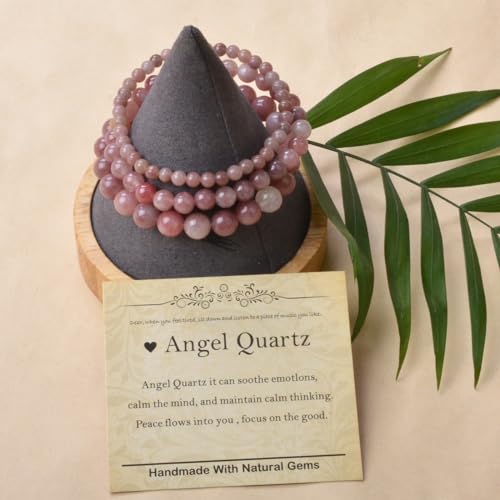 Natural Healing Gemstone Bracelet Handmade Yoga Stretch Elastic Bracelet Stress Relief Crystal Jewelry for Men and Women - color: Angel Quartz(Soothe the mood), size: 4mm