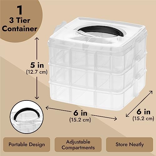 Juvale 3-Tier Bead Organizer Box - 6x6x5 In, Clear Plastic Container with Dividers - Adjustable Sections for Bead Storage & Earring Storage - Craft Container & Jewelry Box Organizer (Pack of 2) - size: 2 Pack, 3 Layer