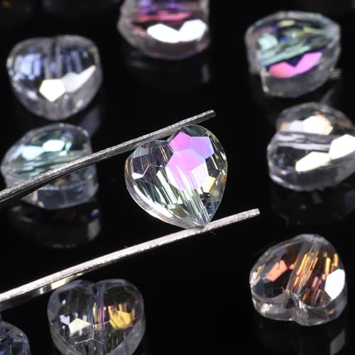 70pcs 8mm Valentine's Day AB White Faceted Heart Beads for Jewelry Making Crystal Glass Beads for Bracelets Necklace Crafts, Friendship Bracelet Kit, Love Gifts - color: AB White