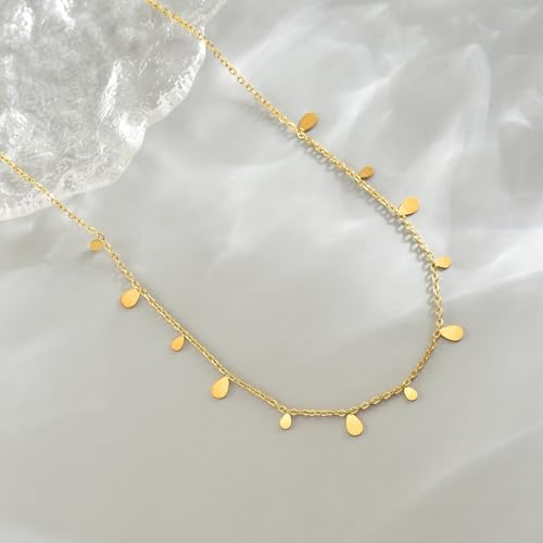 Gold Chain Necklace for Women 18K Gold Plated Dainty Star Cross Heart Cuabn Choker Chains Stainless Steel Trendy Jewelry Christmas Gifts - color: Small Teardrop-Gold
