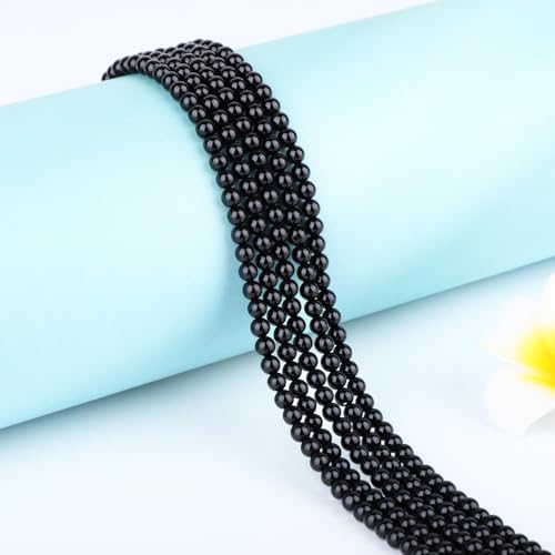 Natural Stone Beads Round Genuine Real Stone Beading Strand Loose Gemstones DIY Smooth Bead for Bracelet Necklace Earrings Jewelry Making (Black Onyx, 4mm 90 Pieces) - color: Black Onyx, size: 4mm 90pcs