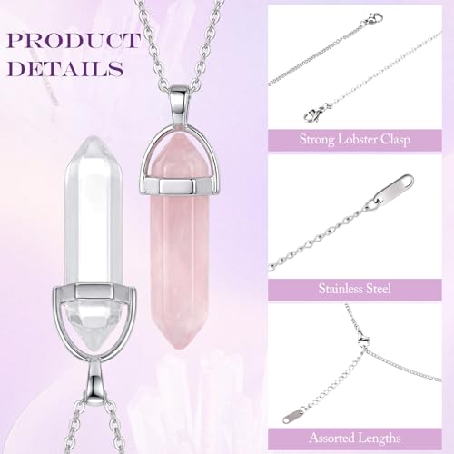 Yaomiao 5 Pieces Crystal Necklaces, Healing Stones Spiritual Pendant Natural Gemstone Jewelry with Adjustable Chain for Women Girls - color: Mixed Color with Crystal