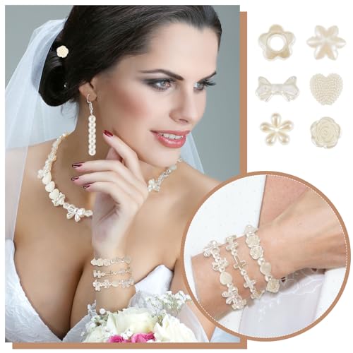 Juexica 500 Pcs ABS Imitation Pearl Beads Star Heart Bowknot Circle Flower White Aesthetic Beads for Jewelry Making Bracelets Necklaces Earrings Key Chains Accessories DIY Crafts(Elegant Style) - color: Elegant Style
