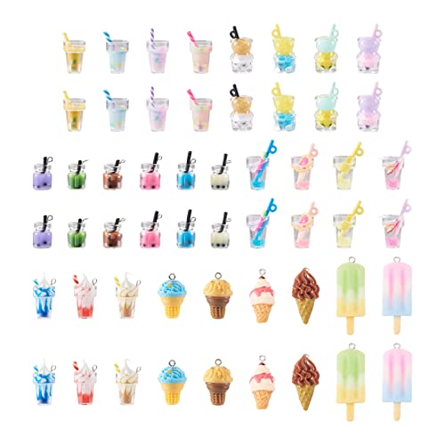 Craftdady Resin Plastic Miniature Food Snack Pendants Charms Ice Drink Juice Pendants Cute Bottle Fruit Keychain Charms Hang Ornament for DIY Craft Earring Bracelet Necklace Jewelry Making - color: Mixed Color Boba Tea & Ice Cream