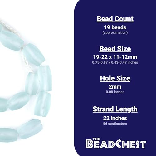 The Bead Chest Clear Aqua Faceted Cylinder Java Recycled Glass Beads (20x12mm) - color: Clear Aqua