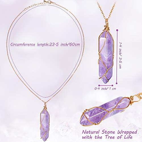 Yaomiao 5 Pieces Crystal Necklaces, Healing Stones Spiritual Pendant Natural Gemstone Jewelry with Adjustable Chain for Women Girls - color: Vivid Color with Gold Chain