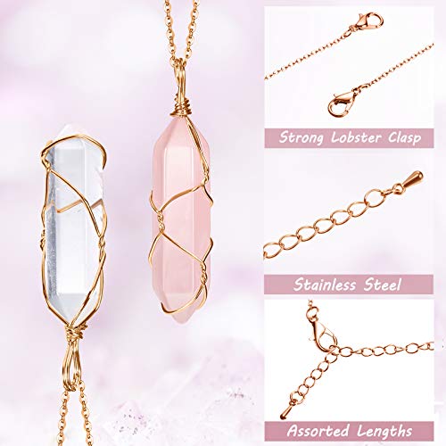 Yaomiao 5 Pieces Crystal Necklaces, Healing Stones Spiritual Pendant Natural Gemstone Jewelry with Adjustable Chain for Women Girls - color: Vivid Color with Gold Chain