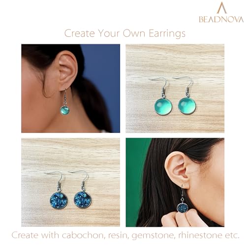 BEADNOVA Earring Kit 30pcs Blank Ear Wire Hook 16mm Stainless Steel Cabochon Setting Earring Bezel with Rubber Backs for Cabochon Resin DIY Earwire Making (16mm, 30pcs) - color: 30pcs, size: 16mm